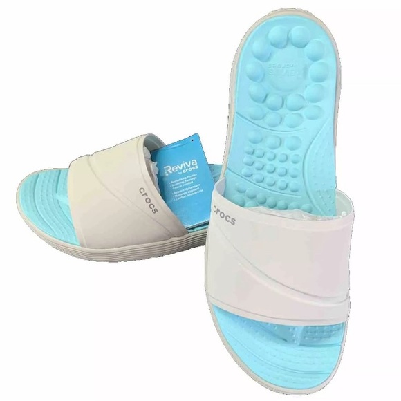 Crocs Women's Reviva Slide Sandal ~ Pearl White / Ice Blue ~ Size 10 & 11 ~ NEW - Picture 3 of 14